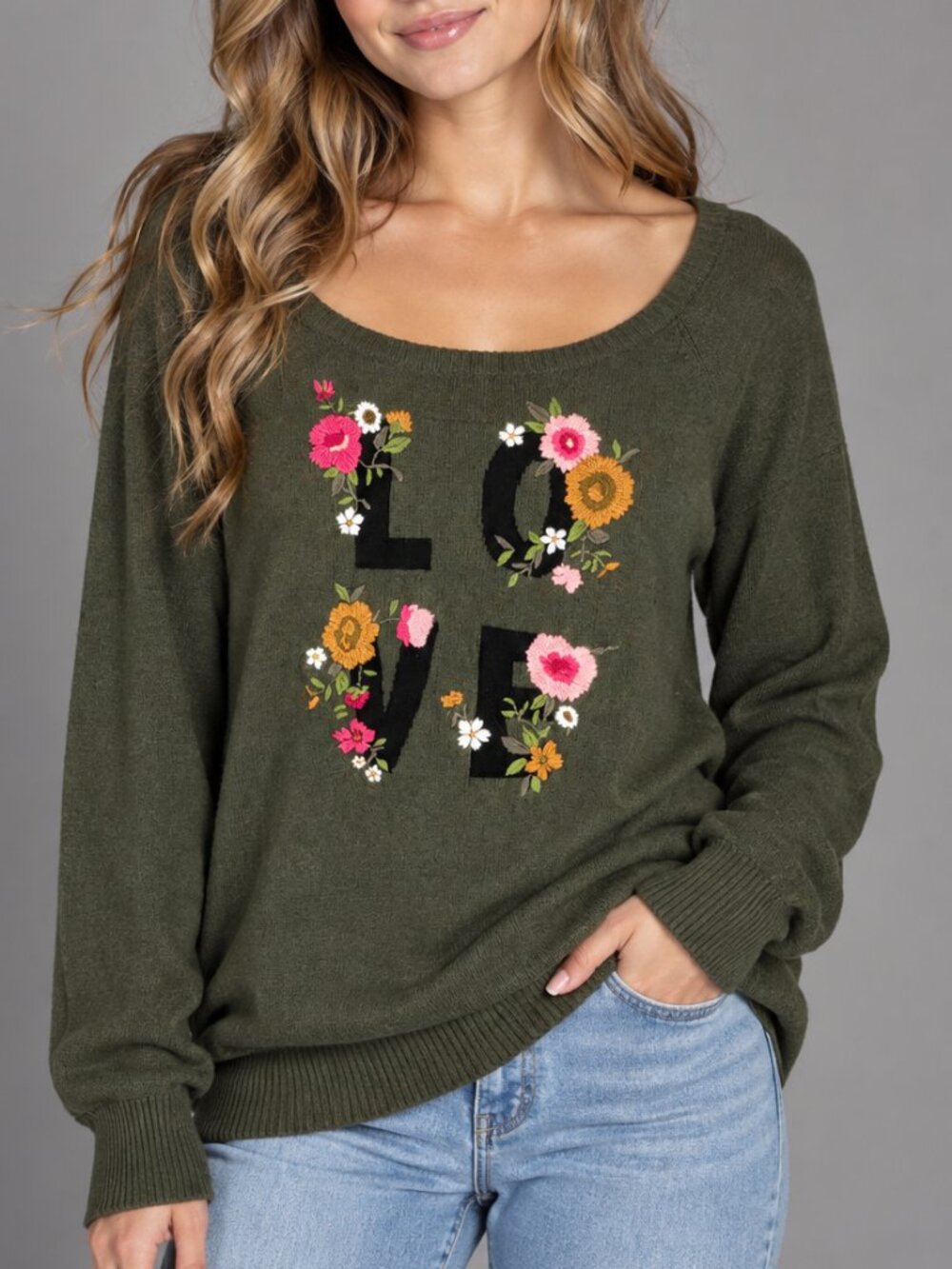 Torrid LOVE Floral Embroidered Sweater | Size 1/ 14/16